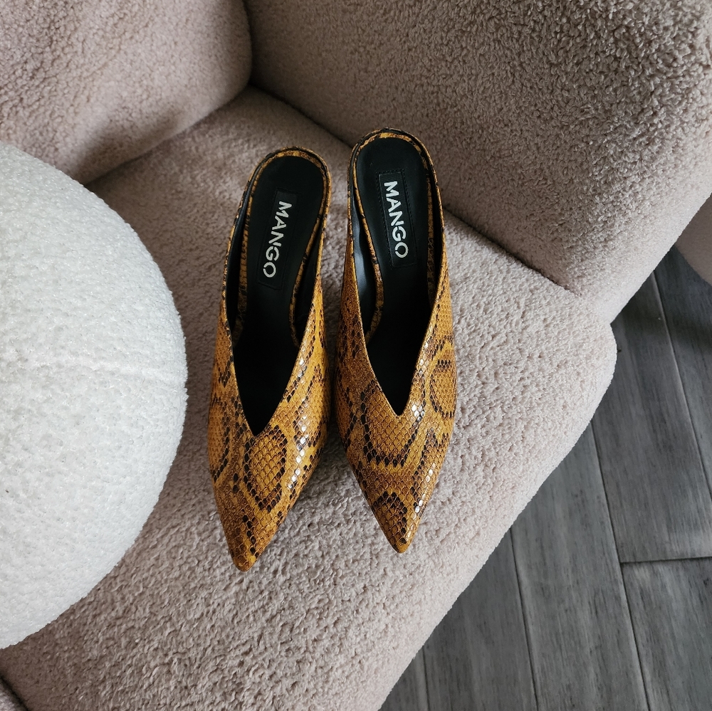 Mango Snakeskin Print Heels